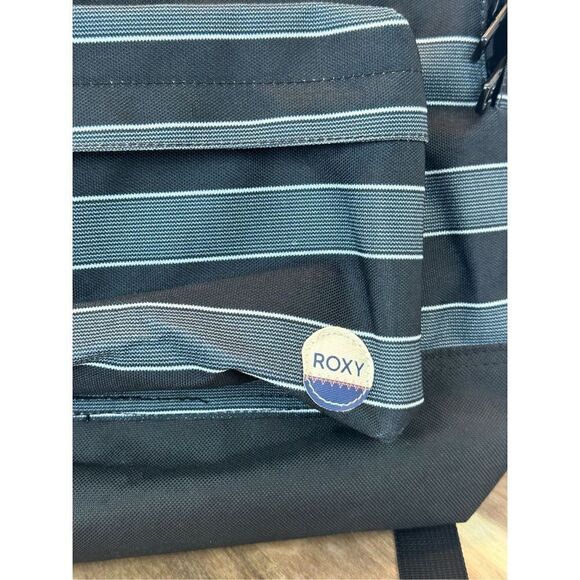 Roxy Sugar Baby Double Striped Blue Canvas Backpack Back Pack - Picture 2 of 12